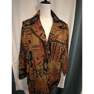 Violet B Women's XL Geometric Tapestry Blazer Multicolor Mid-Length
